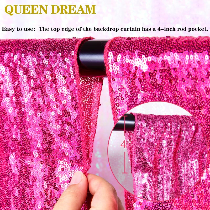 QueenDream خلفية لامعة باللون الوردي الساخن 2 لوحة 2 قدم × 8 قدم ستائر خلفية تصوير لزينة حفلات الزفاف والمسرح - Image 5